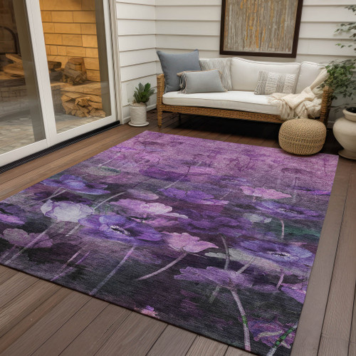 3' X 5' Purple Eggplant And Lavender Floral Washable Indoor Outdoor Area Rug