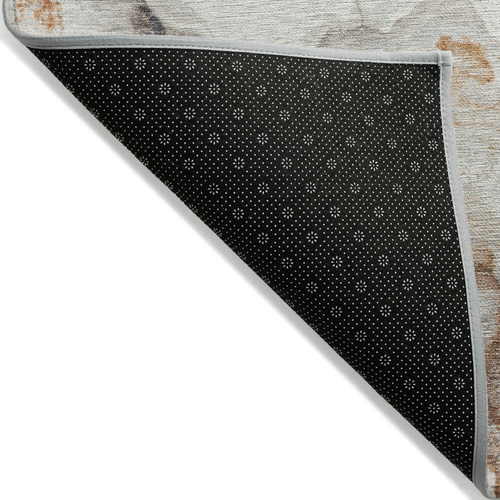 3' X 5' Silver And Copper Abstract Washable Indoor Outdoor Area Rug