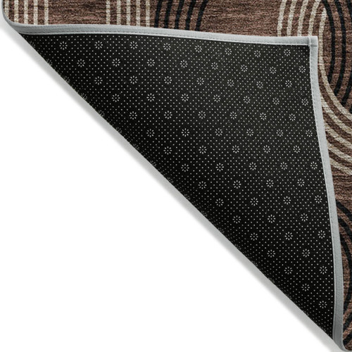 5' X 8' Chocolate And Beige Geometric Washable Indoor Outdoor Area Rug