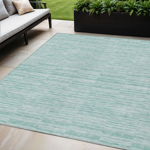 5' X 8' Turquoise Teal Blue And Gray Striped Washable Indoor Outdoor Area Rug