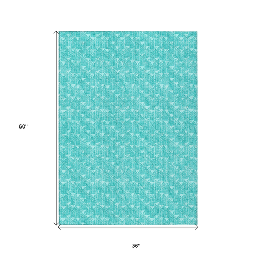 3' X 5' Turquoise Geometric Washable Non Skid Indoor Outdoor Area Rug