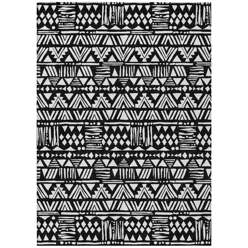 5' X 8' Black And Ivory Southwestern Washable Indoor Outdoor Area Rug