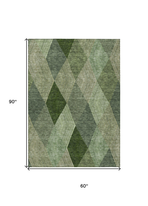 5' X 8' Green Mint Green And Sage Argyle Washable Indoor Outdoor Area Rug