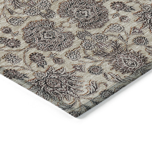 3' X 5' Ivory Taupe And Beige Floral Washable Indoor Outdoor Area Rug