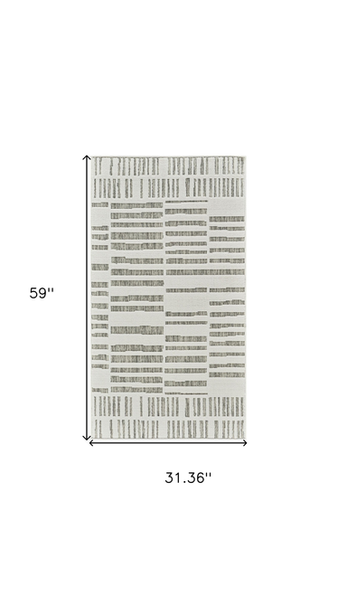 3' X 5' Cream and Beige Abstract Distressed Indoor Outdoor Area Rug