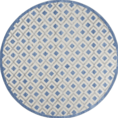 8' Blue And Gray Round Geometric Indoor Outdoor Area Rug