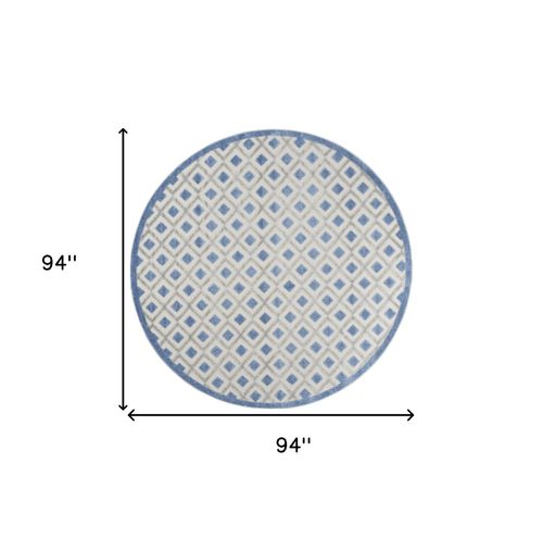 8' Blue And Gray Round Geometric Indoor Outdoor Area Rug