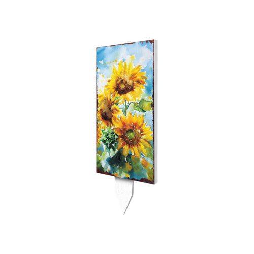 30" Yellow Brown And Green Solid Wood Sunflowers Garden Stake Decor