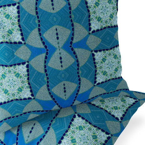 Set of Two 16" X 16" Blue and Green Blown Seam Eclectic Indoor Outdoor Throw Pillow Polyester Premium Quality
