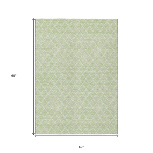 5' X 8' Mint Green And Ivory Geometric Washable Indoor Outdoor Area Rug