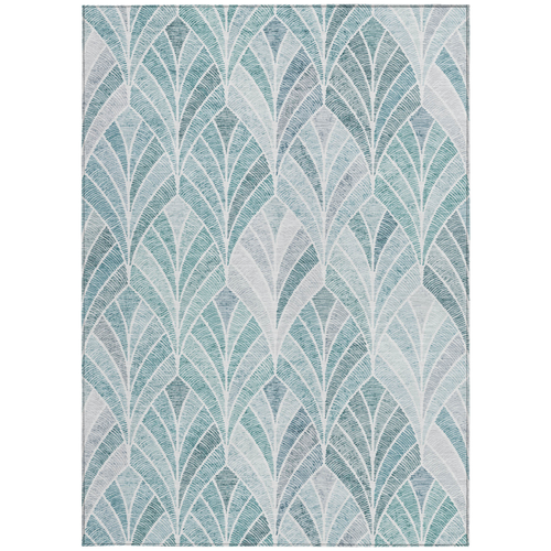5' X 8' Aqua Mint Green And Silver Geometric Washable Indoor Outdoor Area Rug
