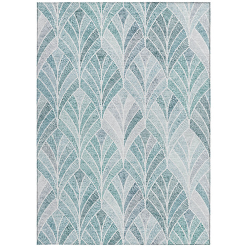 5' X 8' Aqua Mint Green And Silver Geometric Washable Indoor Outdoor Area Rug