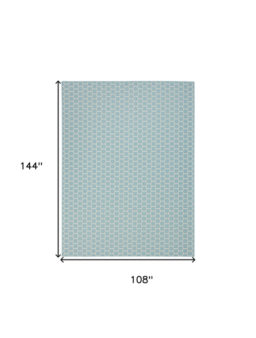 9' X 12' Aqua And Ivory Geometric Indoor Outdoor Area Rug