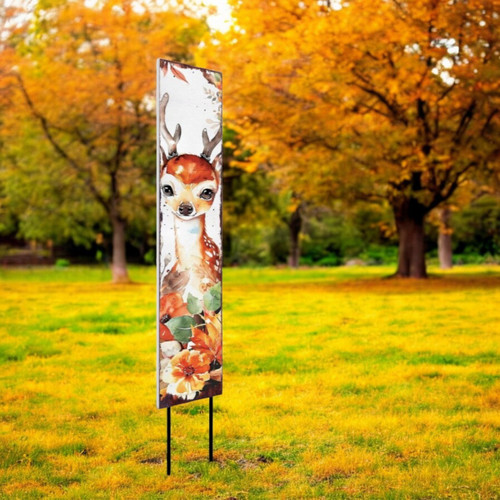 42" White Brown Orange And Green Solid Wood Deer Garden Stake