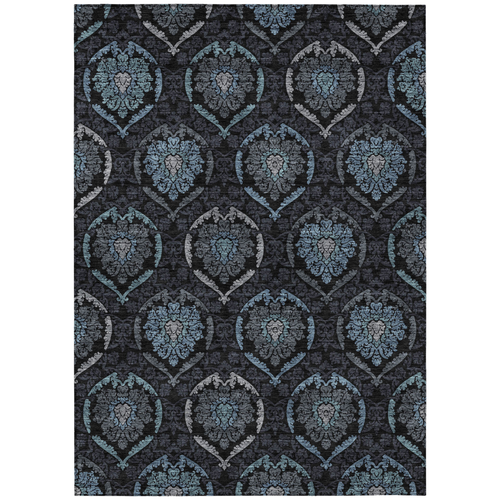 5' X 8' Blue Charcoal And Gray Medallion Washable Indoor Outdoor Area Rug