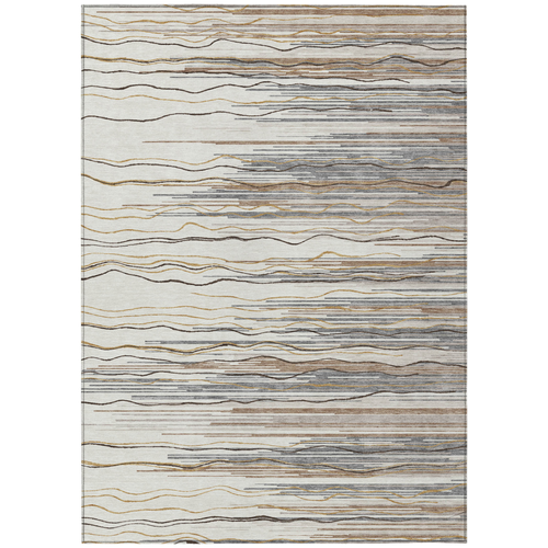 3' X 5' Ivory Brown And Gray Striped Washable Indoor Outdoor Area Rug