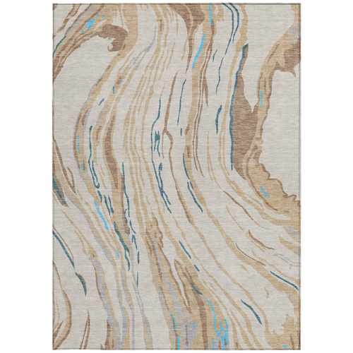 5' X 8' Beige Teal Blue And Ivory Abstract Washable Indoor Outdoor Area Rug