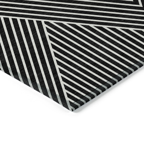 3' X 5' Black And Ivory Geometric Washable Indoor Outdoor Area Rug