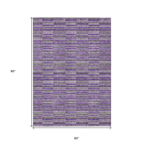 5' X 8' Purple And Lavender Striped Washable Indoor Outdoor Area Rug