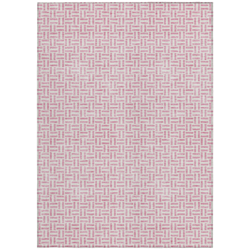 5' X 8' Pink And Silver Geometric Washable Indoor Outdoor Area Rug