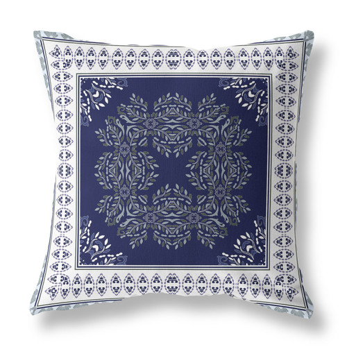 20"x20" Indigo White Green Blown Seam Broadcloth Floral Throw Pillow