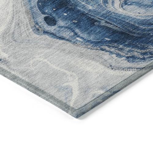 5' X 8' Navy Blue And Silver Abstract Washable Indoor Outdoor Area Rug