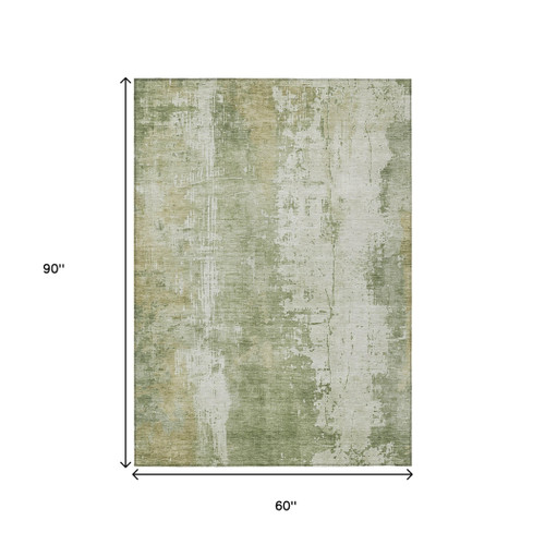5' X 8' Sage And Ivory Abstract Washable Indoor Outdoor Area Rug