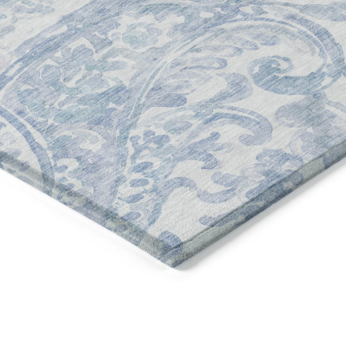 5' X 8' Sky Blue Denim Blue And Ivory Paisley Washable Indoor Outdoor Area Rug