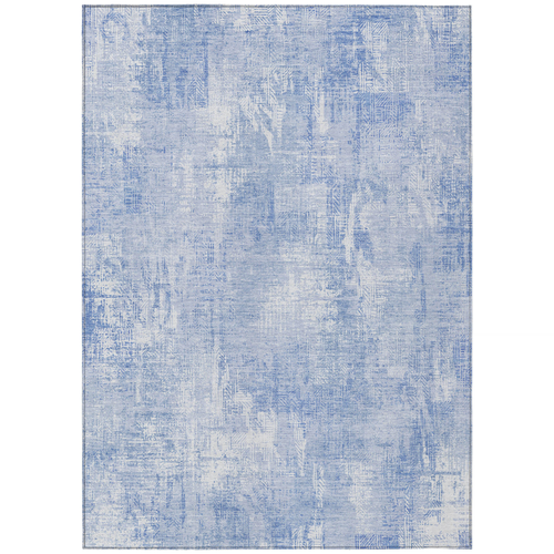 3' X 5' Sky Blue Denim Blue And Ivory Abstract Washable Indoor Outdoor Area Rug