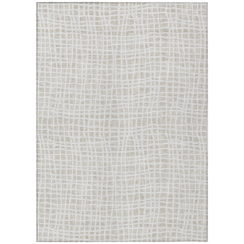 3' X 5' Ivory And Beige Striped Washable Indoor Outdoor Area Rug