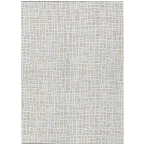 3' X 5' Ivory And Beige Striped Washable Indoor Outdoor Area Rug