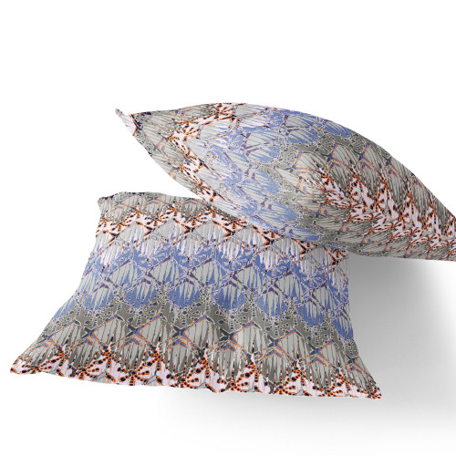 Set of Two 16" X 16" Gray and Orange Geometric Indoor Outdoor Throw Pillow