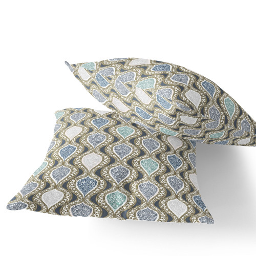 Set of Two 16" X 16" Gray and White Botanical Indoor Outdoor Throw Pillow Polyester Home Accent