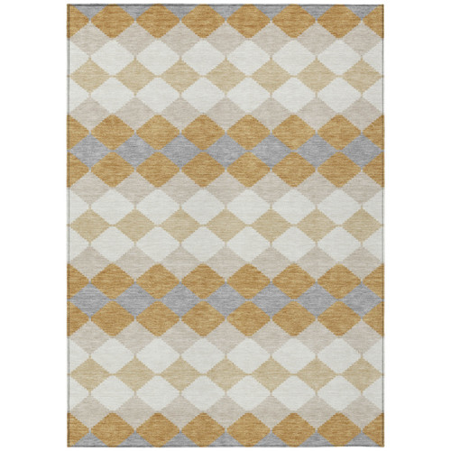 3' X 5' Gold Copper And Ivory Geometric Washable Indoor Outdoor Area Rug