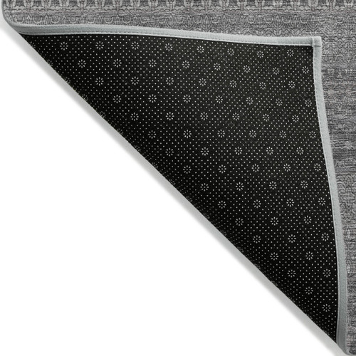 2' X 8' Gray Striped Washable Indoor Outdoor Runner Rug
