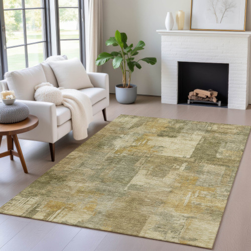 5' X 8' Khaki Beige And Wheat Abstract Washable Indoor Outdoor Area Rug