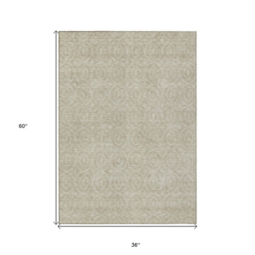 3' X 5' Beige Geometric Washable Indoor Outdoor Area Rug