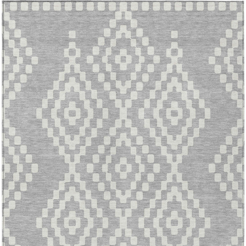 3' X 5' Silver And Ivory Geometric Washable Indoor Outdoor Area Rug