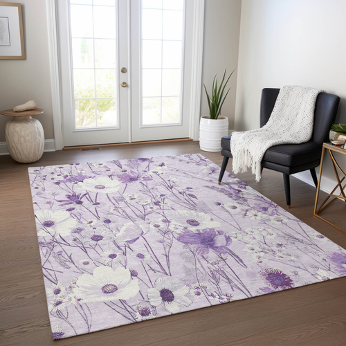 3' X 5' Lavender And Lilac Floral Washable Indoor Outdoor Area Rug