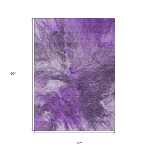 5' X 8' Purple Lilac And Eggplant Abstract Washable Indoor Outdoor Area Rug