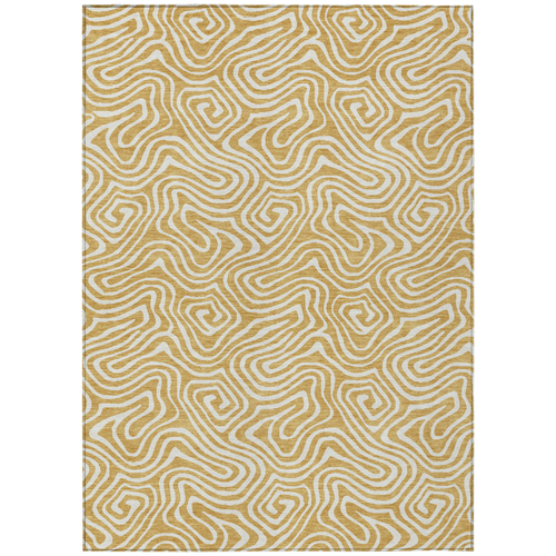 3' X 5' Gold And Ivory Abstract Washable Indoor Outdoor Area Rug