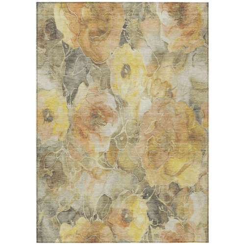 5' X 8' Gold And Gray Floral Washable Indoor Outdoor Area Rug - Gold, Gray