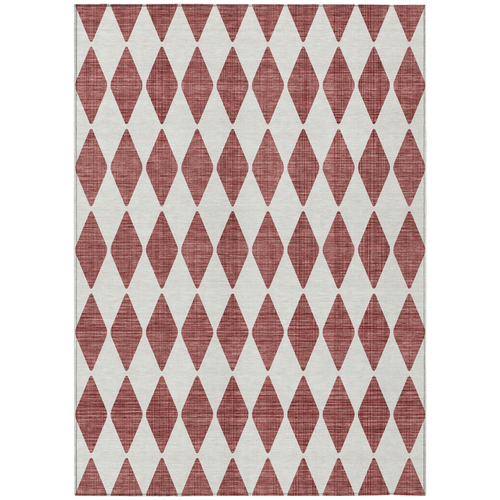 5' X 8' Burgundy Geometric Washable Indoor Outdoor Area Rug