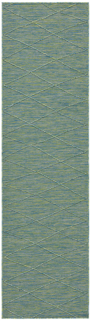 8' Blue And Green Geometric Indoor Outdoor Runner Rug