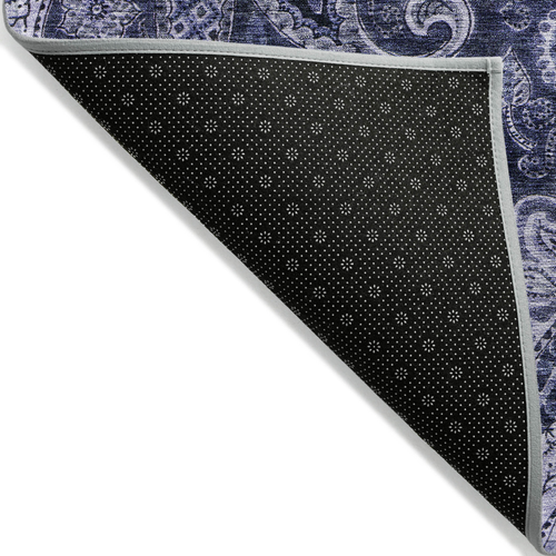 3' X 5' Navy Blue Gray And Green Floral Medallion Washable Indoor Outdoor Area Rug