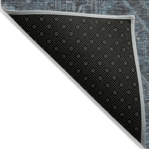 2' X 3' Navy and Black Oriental Washable Non Skid Indoor Outdoor Area Rug