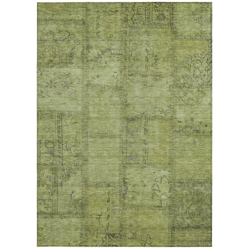 5' X 8' Fern Green And Artichoke Green Patchwork Washable Indoor Outdoor Area Rug