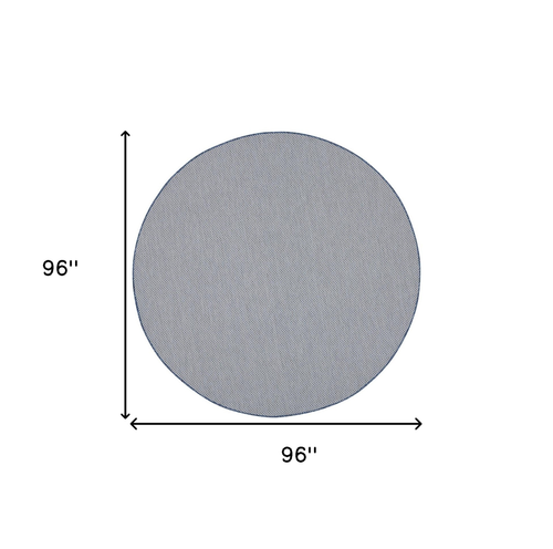 8' Ivory And Blue Round Geometric Indoor Outdoor Area Rug