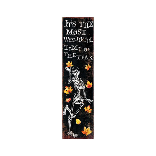 36" Black Gold And Orange Halloween Skeleton Solid Wood Porch Sign