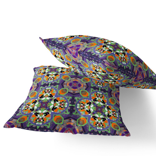 Set of Two 16" X 16" Purple and White Blown Seam Floral Indoor Outdoor Throw Pillow Polyester Decor